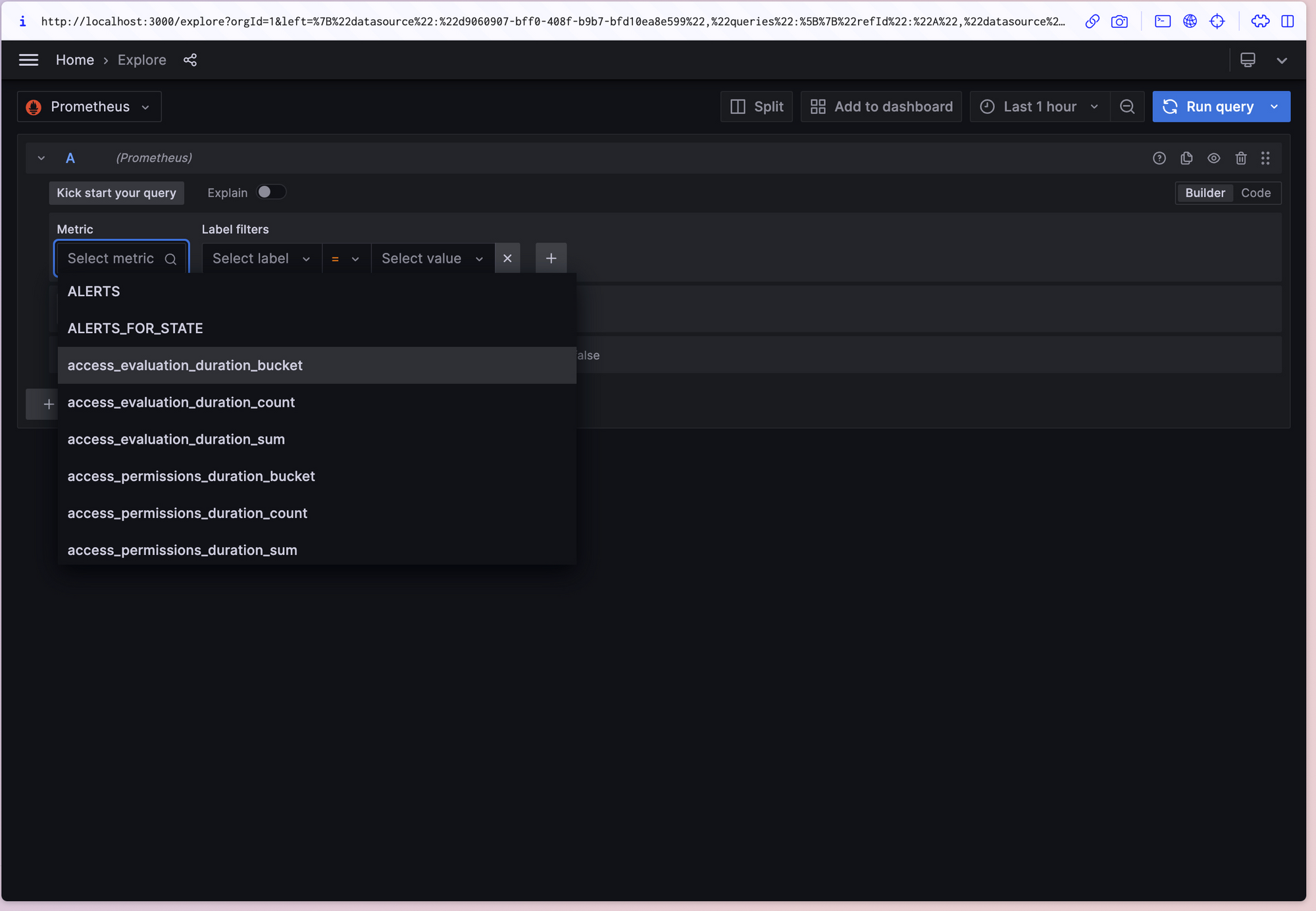 Prometheus Explore Tab