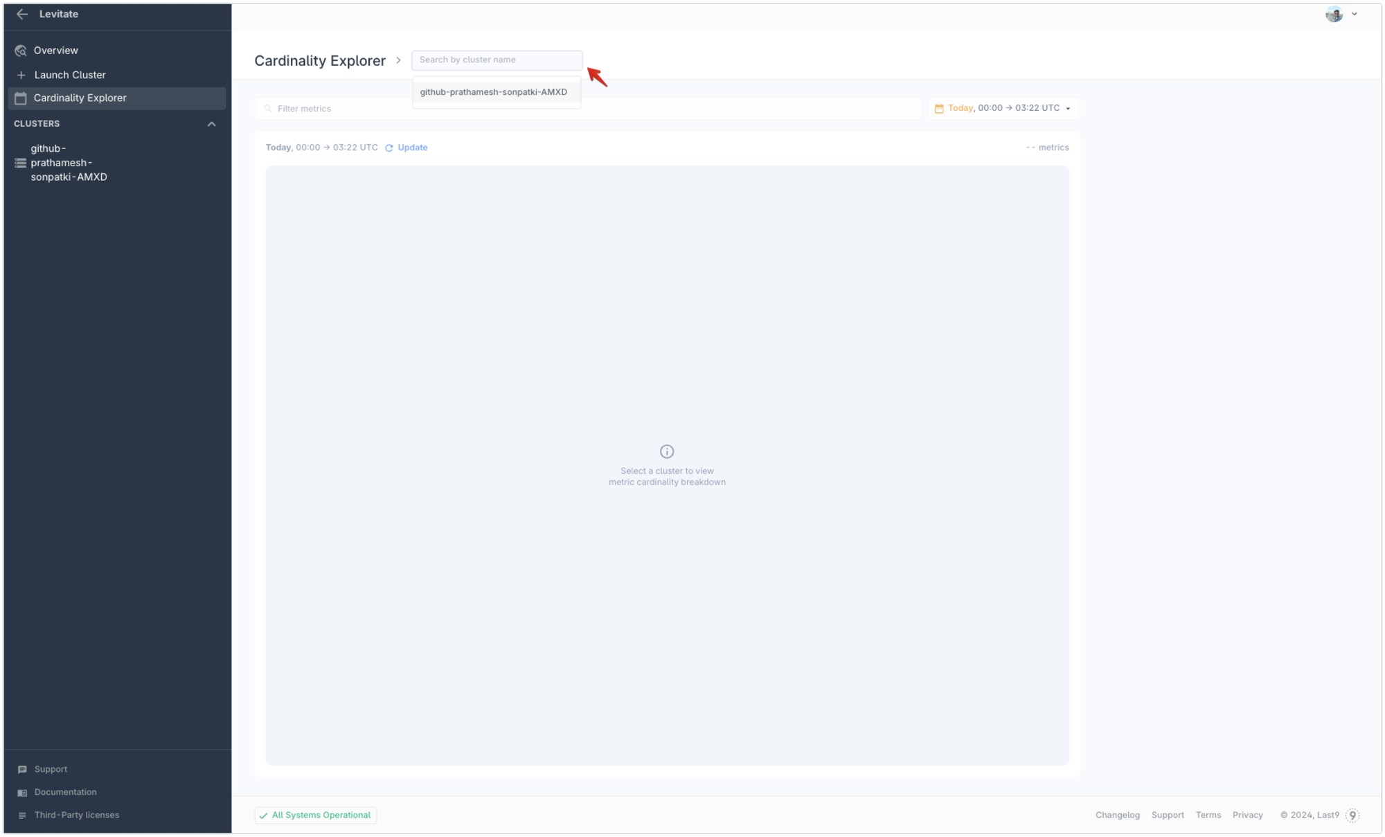 Select the Levitate cluster for which you want to explore the cardinality