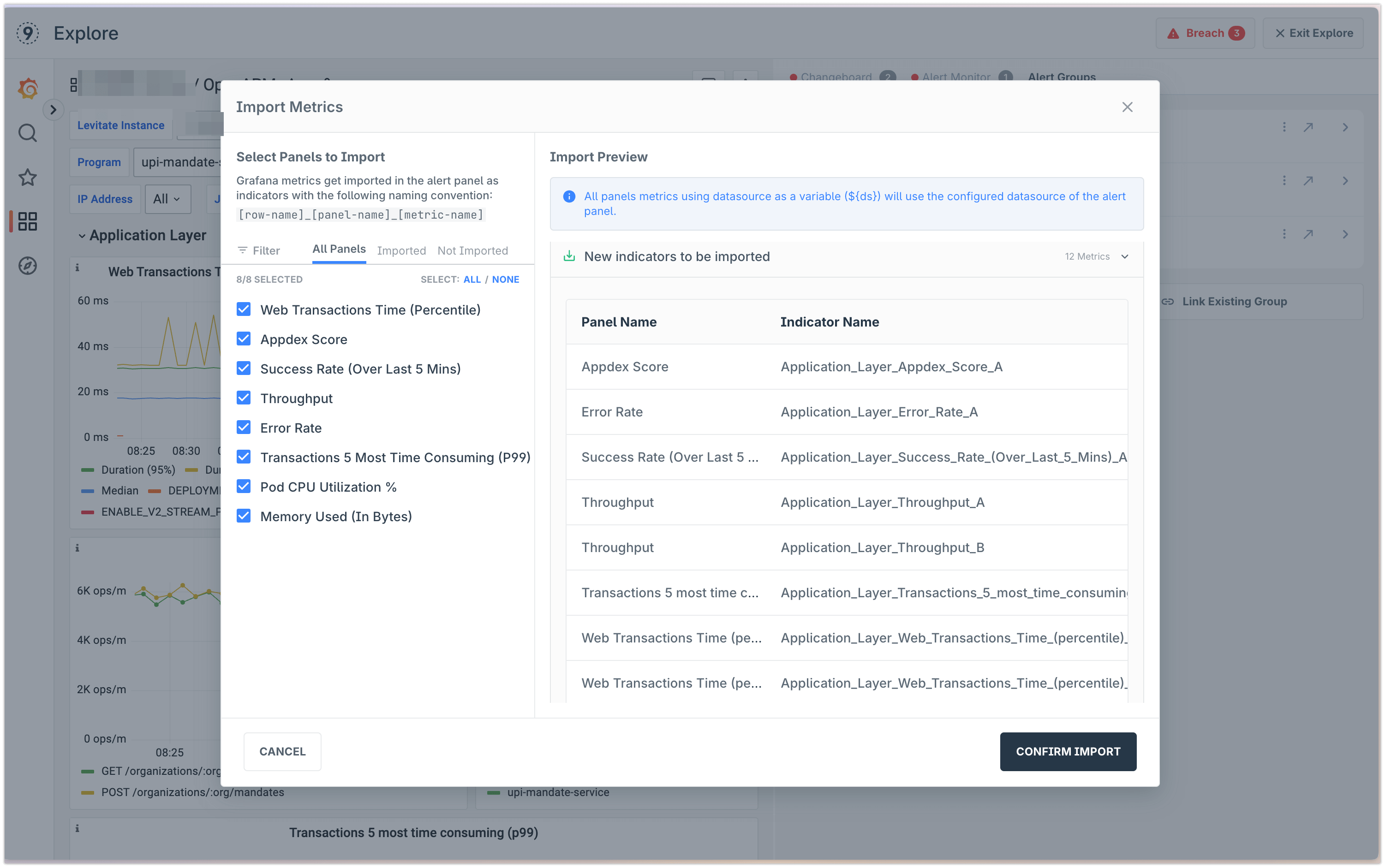 Import Dashboard Metrics